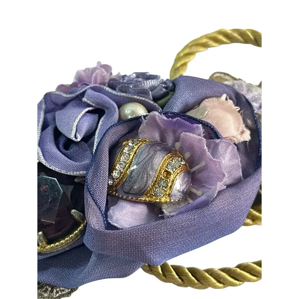 Ornate Purple Gold Jeweled Floral Curtain Tieback Tassel 19” Single